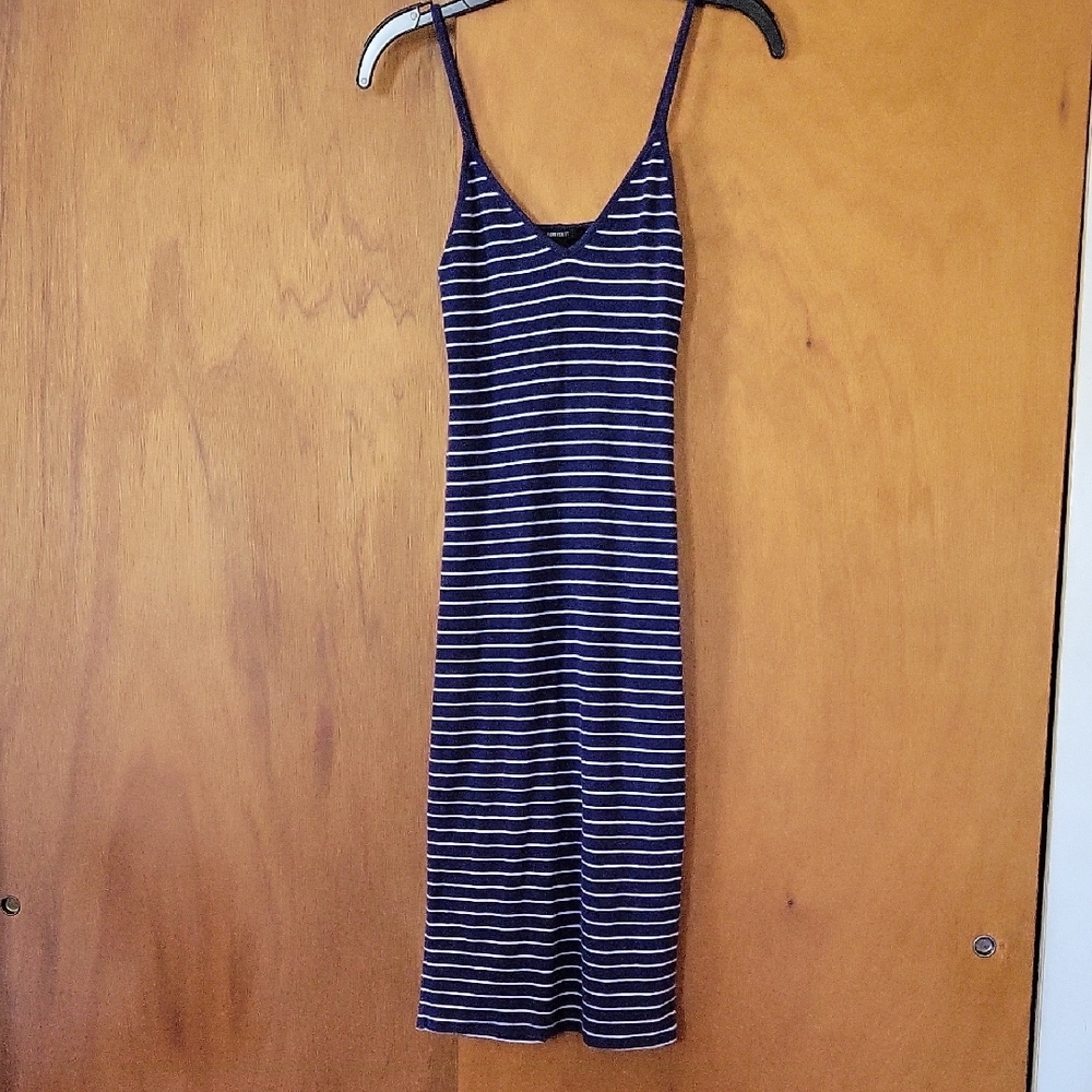 Forever 21 Navy and White Striped Midi Dress